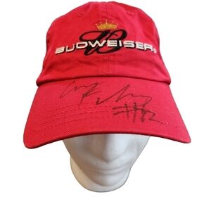Vtg Signed Oswego Speedway Racer Budweiser Hat Greg Furlong #72 Red Hat Cap